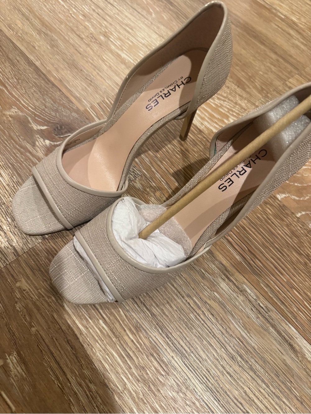 Charles David Beige Open-Toe Stiletto Heels